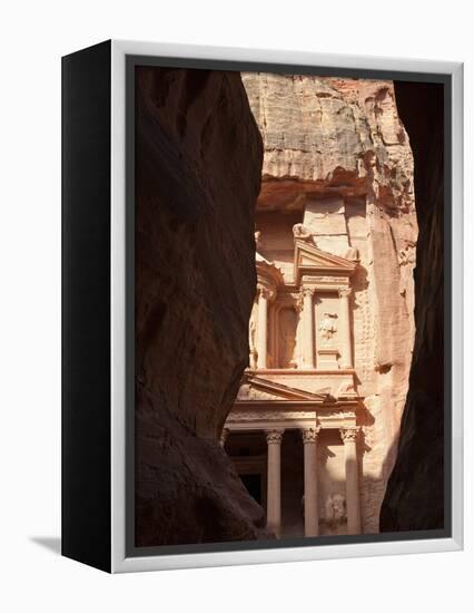 The Facade of the Treasury (Al Khazneh) Carved into the Red Rock, Seen from the Siq, Petra, UNESCO -Martin Child-Framed Premier Image Canvas