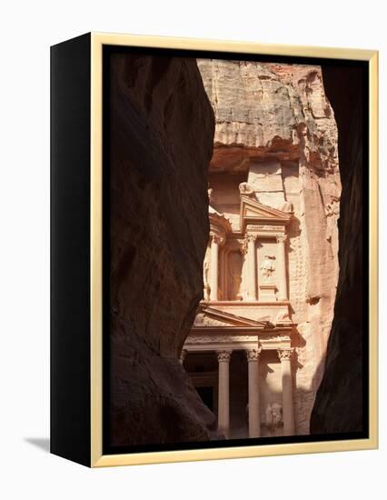 The Facade of the Treasury (Al Khazneh) Carved into the Red Rock, Seen from the Siq, Petra, UNESCO -Martin Child-Framed Premier Image Canvas