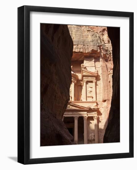 The Facade of the Treasury (Al Khazneh) Carved into the Red Rock, Seen from the Siq, Petra, UNESCO -Martin Child-Framed Photographic Print