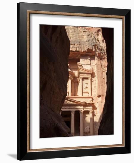 The Facade of the Treasury (Al Khazneh) Carved into the Red Rock, Seen from the Siq, Petra, UNESCO -Martin Child-Framed Photographic Print