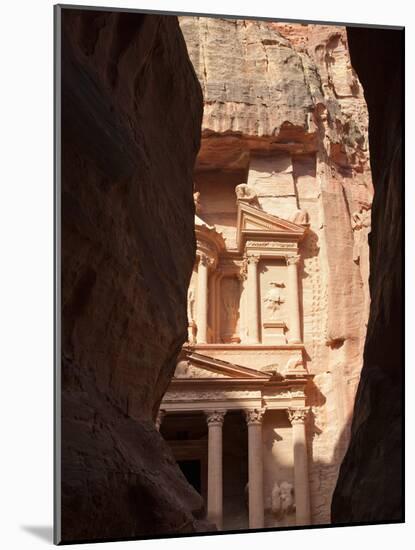 The Facade of the Treasury (Al Khazneh) Carved into the Red Rock, Seen from the Siq, Petra, UNESCO -Martin Child-Mounted Photographic Print