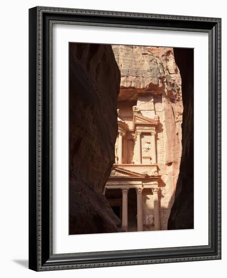 The Facade of the Treasury (Al Khazneh) Carved into the Red Rock, Seen from the Siq, Petra, UNESCO -Martin Child-Framed Photographic Print