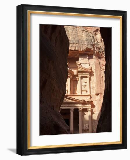 The Facade of the Treasury (Al Khazneh) Carved into the Red Rock, Seen from the Siq, Petra, UNESCO -Martin Child-Framed Photographic Print