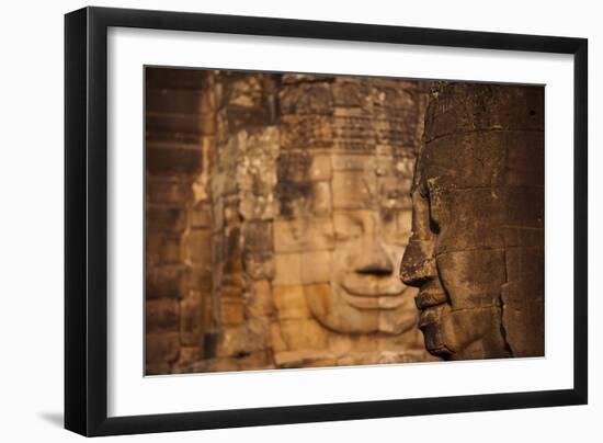 The faces on the Bayon temple at Angkor, UNESCO World Heritage Site, Siem Reap, Cambodia, Indochina-Alex Treadway-Framed Photographic Print