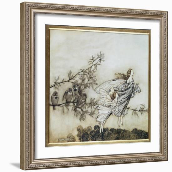 The Fairies Have their Tiff with the Birds, 1906 Illustration for 'Peter Pan in Kensington…-Arthur Rackham-Framed Giclee Print