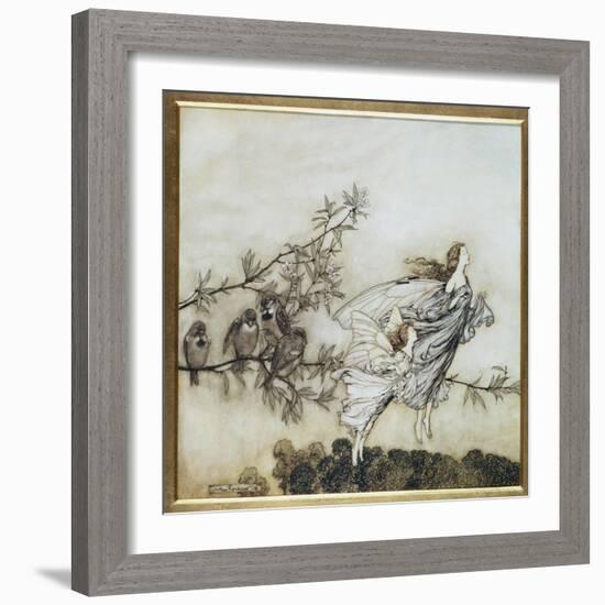 The Fairies Have their Tiff with the Birds, 1906 Illustration for 'Peter Pan in Kensington…-Arthur Rackham-Framed Giclee Print