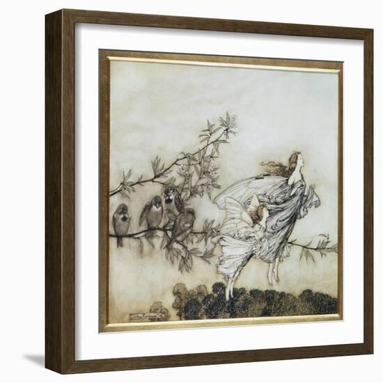 The Fairies Have their Tiff with the Birds, 1906 Illustration for 'Peter Pan in Kensington…-Arthur Rackham-Framed Giclee Print