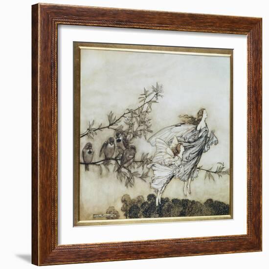 The Fairies Have their Tiff with the Birds, 1906 Illustration for 'Peter Pan in Kensington…-Arthur Rackham-Framed Giclee Print