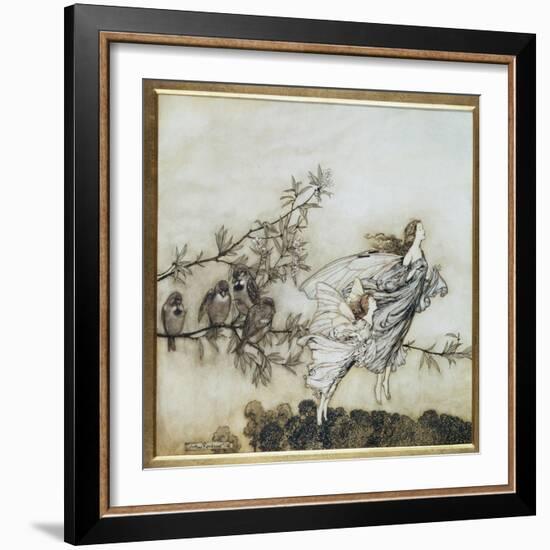 The Fairies Have their Tiff with the Birds, 1906 Illustration for 'Peter Pan in Kensington…-Arthur Rackham-Framed Giclee Print