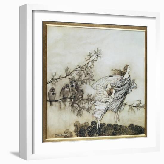 The Fairies Have their Tiff with the Birds, 1906 Illustration for 'Peter Pan in Kensington…-Arthur Rackham-Framed Giclee Print