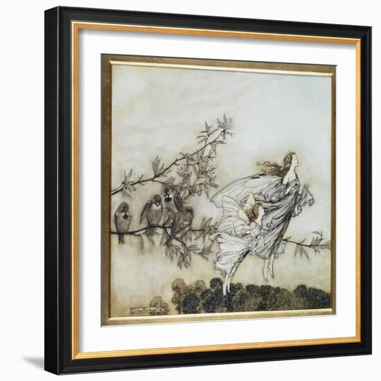 The Fairies Have their Tiff with the Birds, 1906 Illustration for 'Peter Pan in Kensington…-Arthur Rackham-Framed Giclee Print