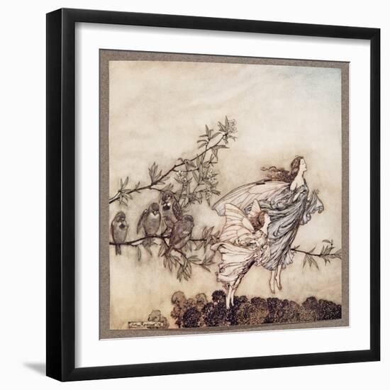 The Fairies Have their Tiffs with the Birds, from Peter Pan in Kensington Gardens by J M Barrie (18-Arthur Rackham-Framed Giclee Print