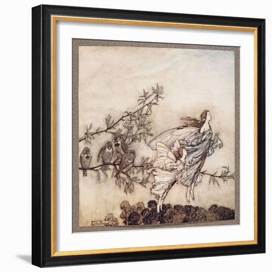 The Fairies Have their Tiffs with the Birds, from Peter Pan in Kensington Gardens by J M Barrie (18-Arthur Rackham-Framed Giclee Print