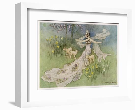 The Fairy Coquette, with Three Wolves Which She Has Just Transformed into Lambs-Warwick Goble-Framed Premium Giclee Print