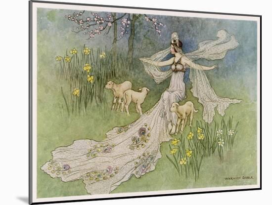 The Fairy Coquette, with Three Wolves Which She Has Just Transformed into Lambs-Warwick Goble-Mounted Art Print