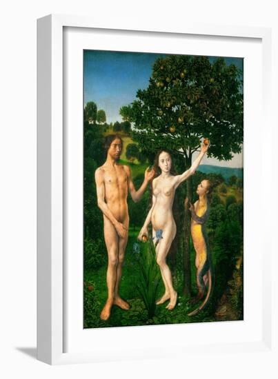 The Fall. Adam and Eve tempted by the snake. Diptych of the Fall and the Redemption.-Hugo van der Goes-Framed Giclee Print