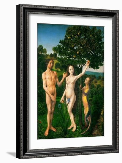 The Fall. Adam and Eve tempted by the snake. Diptych of the Fall and the Redemption.-Hugo van der Goes-Framed Giclee Print