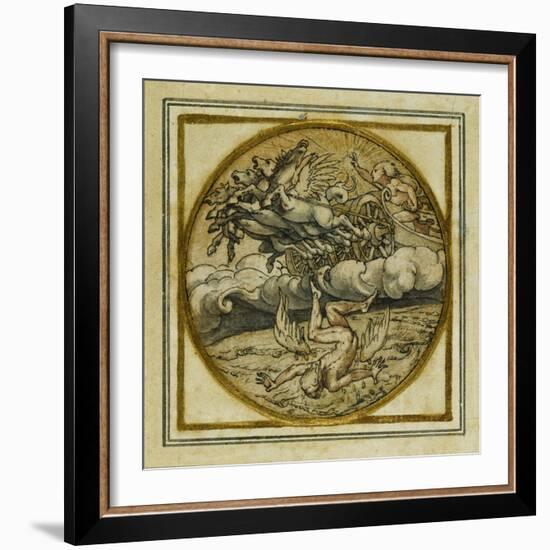 The Fall of Icarus - Design for a Pendant or Hat Badge, C.1532-43-Hans Holbein the Younger-Framed Giclee Print