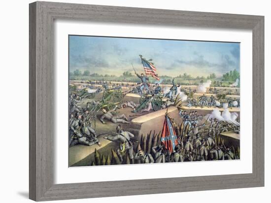 The Fall of Petersburg to the Union Army, 2nd April 1965, Engraved by Kurz and Allison, 1893-American School-Framed Giclee Print