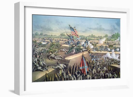 The Fall of Petersburg to the Union Army, 2nd April 1965, Engraved by Kurz and Allison, 1893-American School-Framed Giclee Print