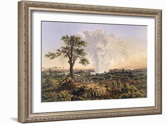 The Falls by Sunrise with the Spray Cloud Rising 1,200 Feet, 1865 (Colour Print)-Thomas Baines-Framed Giclee Print