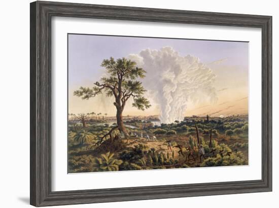 The Falls by Sunrise with the Spray Cloud Rising 1,200 Feet, 1865 (Colour Print)-Thomas Baines-Framed Giclee Print