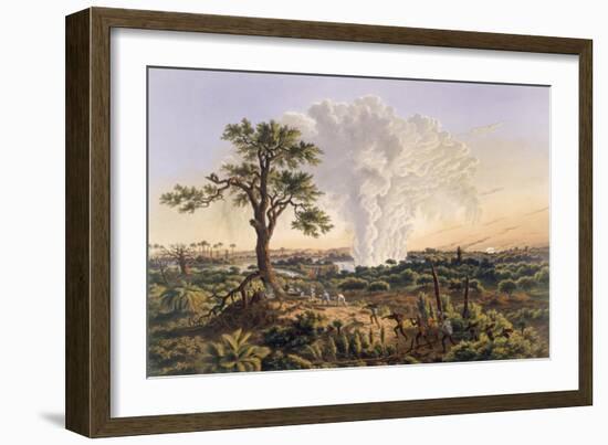 The Falls by Sunrise with the Spray Cloud Rising 1,200 Feet, 1865 (Colour Print)-Thomas Baines-Framed Giclee Print