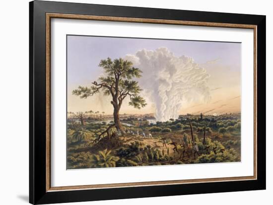 The Falls by Sunrise with the Spray Cloud Rising 1,200 Feet, 1865 (Colour Print)-Thomas Baines-Framed Giclee Print