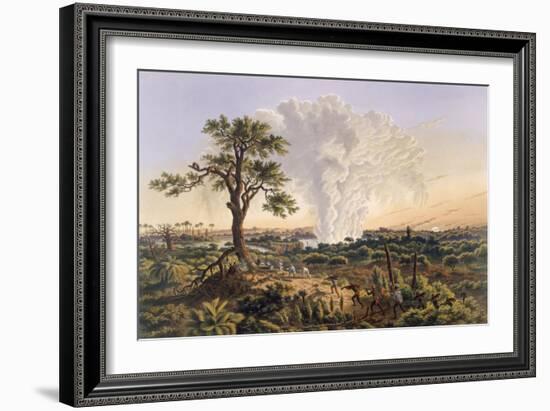 The Falls by Sunrise with the Spray Cloud Rising 1,200 Feet, 1865 (Colour Print)-Thomas Baines-Framed Giclee Print