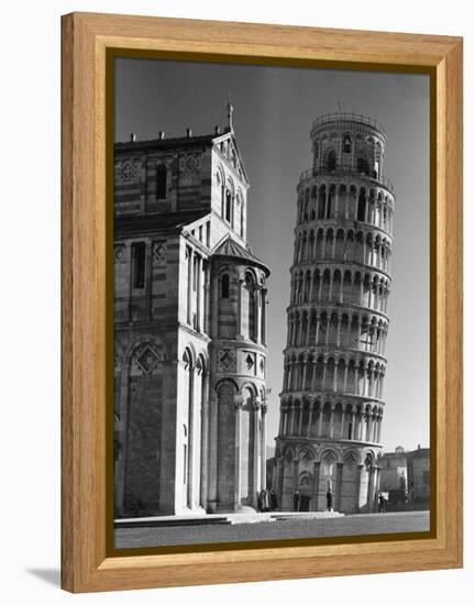 The Famed Leaning Tower of Pisa Standing Beside the Baptistry of the Cathedral-Margaret Bourke-White-Framed Premier Image Canvas