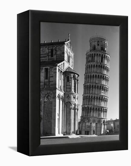 The Famed Leaning Tower of Pisa Standing Beside the Baptistry of the Cathedral-Margaret Bourke-White-Framed Premier Image Canvas