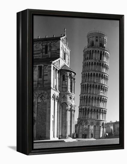 The Famed Leaning Tower of Pisa Standing Beside the Baptistry of the Cathedral-Margaret Bourke-White-Framed Premier Image Canvas