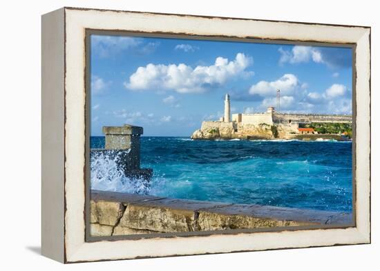 The Famous Castle of El Morro in Havana with a Stormy Weather and Big Waves in the Ocean-Kamira-Framed Premier Image Canvas