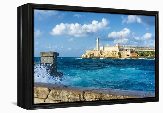 The Famous Castle of El Morro in Havana with a Stormy Weather and Big Waves in the Ocean-Kamira-Framed Premier Image Canvas