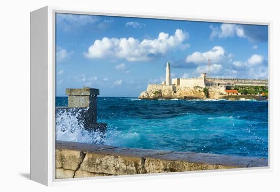 The Famous Castle of El Morro in Havana with a Stormy Weather and Big Waves in the Ocean-Kamira-Framed Premier Image Canvas