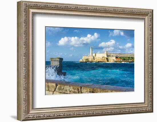 The Famous Castle of El Morro in Havana with a Stormy Weather and Big Waves in the Ocean-Kamira-Framed Photographic Print