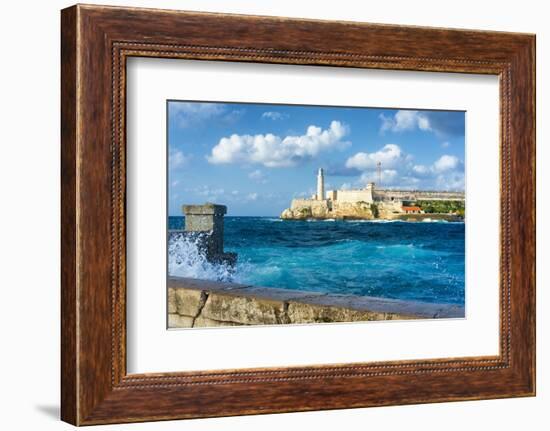 The Famous Castle of El Morro in Havana with a Stormy Weather and Big Waves in the Ocean-Kamira-Framed Photographic Print