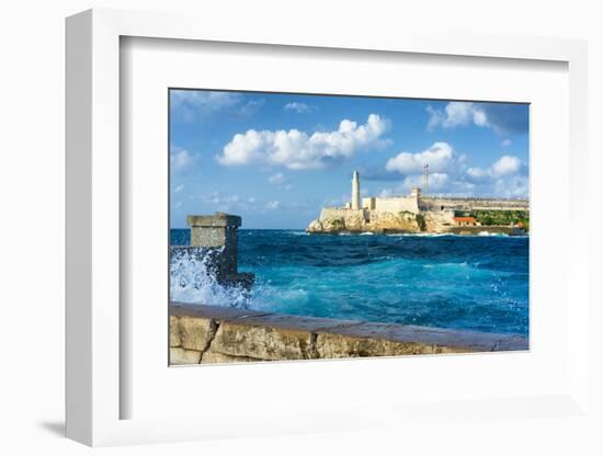 The Famous Castle of El Morro in Havana with a Stormy Weather and Big Waves in the Ocean-Kamira-Framed Photographic Print