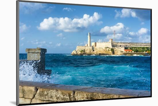 The Famous Castle of El Morro in Havana with a Stormy Weather and Big Waves in the Ocean-Kamira-Mounted Photographic Print