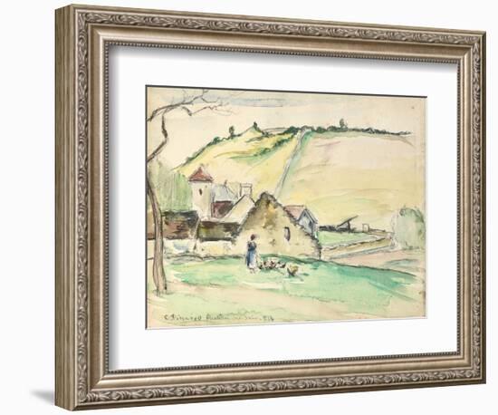 The Farm at Chatillon-Sur-Seine, 1882 (W/C, Wash and Charcoal on Paper)-Camille Pissarro-Framed Giclee Print