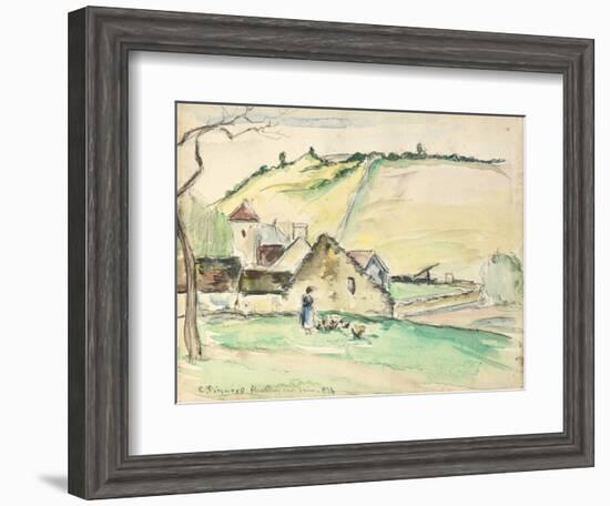 The Farm at Chatillon-Sur-Seine, 1882 (W/C, Wash and Charcoal on Paper)-Camille Pissarro-Framed Giclee Print