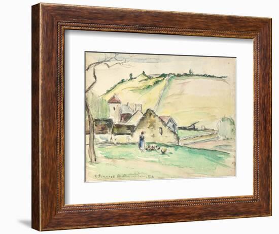 The Farm at Chatillon-Sur-Seine, 1882 (W/C, Wash and Charcoal on Paper)-Camille Pissarro-Framed Giclee Print