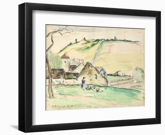 The Farm at Chatillon-Sur-Seine, 1882 (W/C, Wash and Charcoal on Paper)-Camille Pissarro-Framed Giclee Print