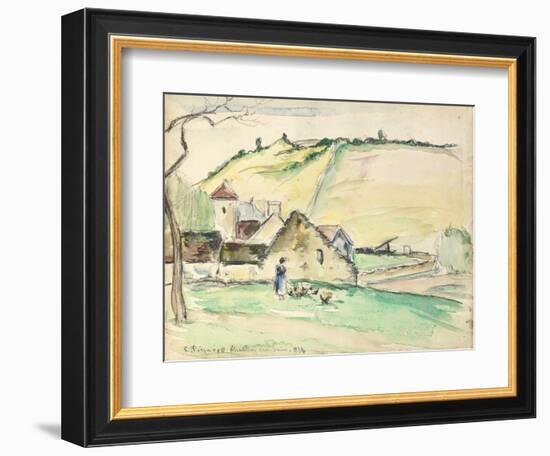 The Farm at Chatillon-Sur-Seine, 1882 (W/C, Wash and Charcoal on Paper)-Camille Pissarro-Framed Giclee Print