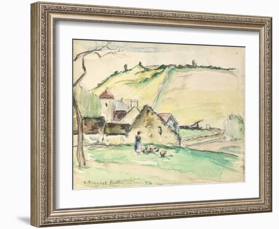 The Farm at Chatillon-Sur-Seine, 1882 (W/C, Wash and Charcoal on Paper)-Camille Pissarro-Framed Giclee Print