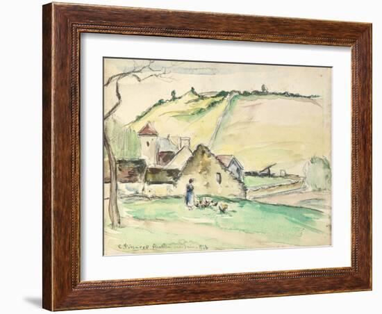 The Farm at Chatillon-Sur-Seine, 1882 (W/C, Wash and Charcoal on Paper)-Camille Pissarro-Framed Giclee Print