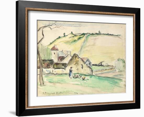 The Farm at Chatillon-Sur-Seine, 1882 (W/C, Wash and Charcoal on Paper)-Camille Pissarro-Framed Giclee Print