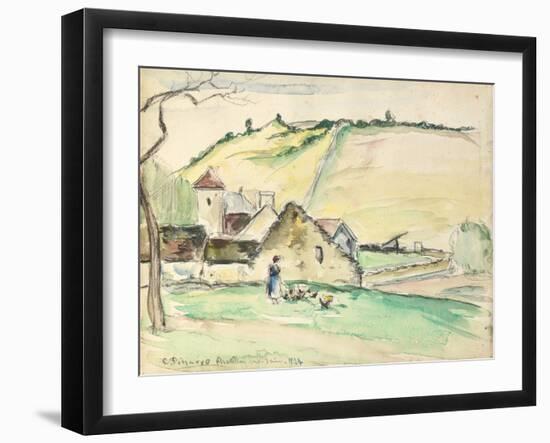 The Farm at Chatillon-Sur-Seine, 1882 (W/C, Wash and Charcoal on Paper)-Camille Pissarro-Framed Giclee Print