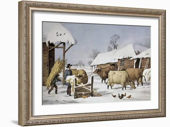 The Farm Yard-Currier & Ives-Framed Giclee Print