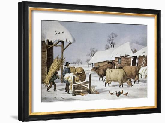 The Farm Yard-Currier & Ives-Framed Giclee Print